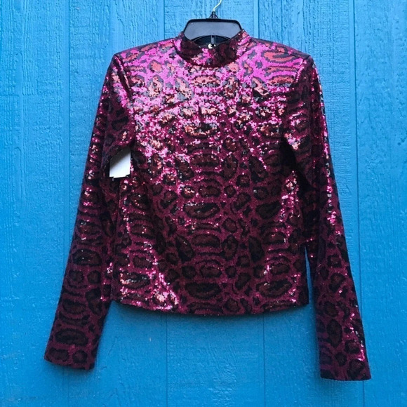 NWT Rta Freddie Sequin Red Leopard Zip Up Blouse Size XS - Picture 4 of 9